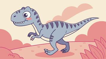A cartoon t - rex dinosaur walking in the field vector