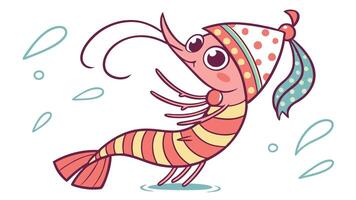 Shrimp in a hat illustration vector