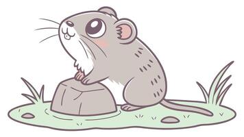A cartoon mouse sitting on a rock vector