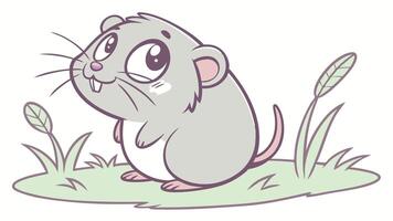 A cartoon mouse sitting on grass with a green background vector
