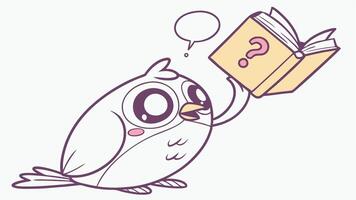 Cartoon owl reading a book with question mark vector