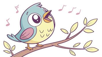 A cartoon bird singing on a branch vector