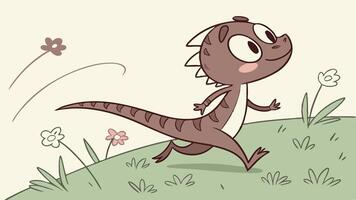 A cartoon dinosaur running in the grass vector