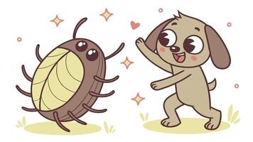 A cartoon dog and a bug vector