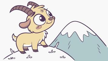 A cartoon goat standing on top of a mountain vector