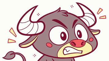 Cartoon bull with horns and red eyes vector