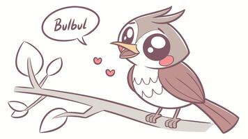 A cartoon bird sitting on a branch with a bubble saying, blow vector