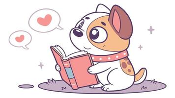 A cartoon dog reading a book with hearts above it vector