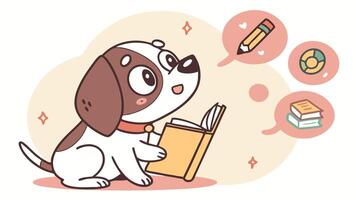 A cartoon dog reading a book with a pencil and a pen vector