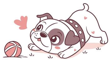 A cartoon pug dog playing with a ball vector
