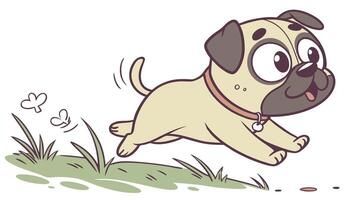 A cartoon pug dog running in the grass vector