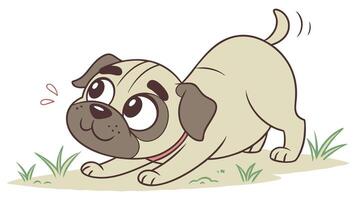A cartoon pug dog is walking on the grass vector