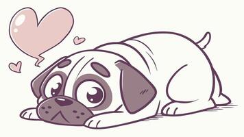 A cartoon pug dog with a heart in the background vector