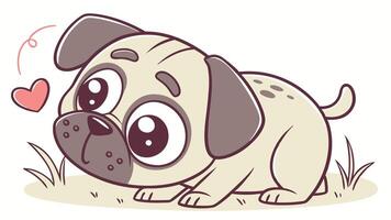 Cute pug dog with heart on white background vector