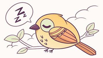A cartoon bird sleeping on a branch with a speech bubble vector