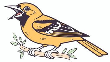 A bird sitting on a branch with its mouth open vector