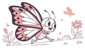 A cartoon butterfly with a pink and white background vector