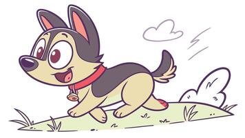 A cartoon dog running on grass with a red collar vector