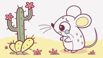 A cartoon mouse standing next to a cactus plant vector