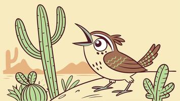 A cartoon bird standing on a rock in the desert vector