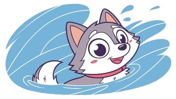 A cartoon dog swimming in the water vector