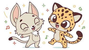 Two cartoon animals dancing together with music notes vector
