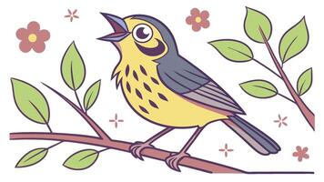A cartoon bird singing on a branch vector