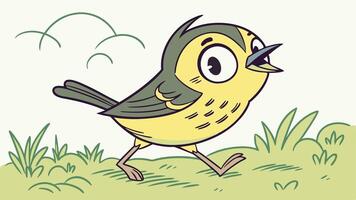 A cartoon bird with a beak and wings standing on grass vector
