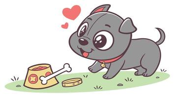 A cartoon dog with a bone and a bowl vector
