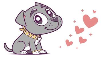 A cartoon dog with hearts around it vector