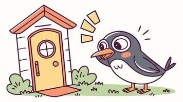 A cartoon bird is standing in front of a house vector