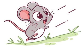 Cartoon mouse running on grass vector