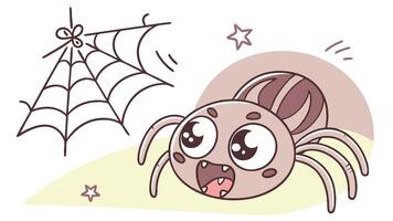 A cartoon spider with a big mouth and a web vector