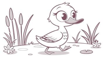 Cartoon duck walking in the grass vector
