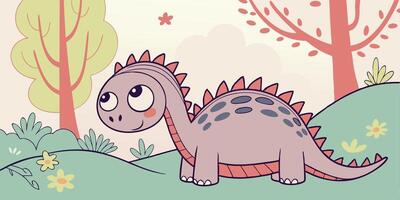 A cartoon dinosaur standing in the grass vector