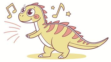 A cartoon dinosaur with music notes around it vector