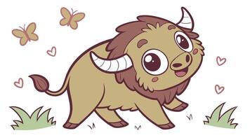 A cartoon bison with butterflies flying around it vector
