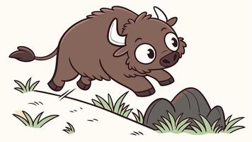 A cartoon bison running across a hill vector