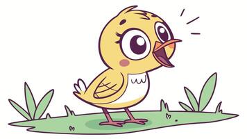 A cartoon bird standing on grass with its mouth open vector