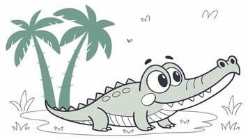 Cute cartoon crocodile with palm trees illustration vector