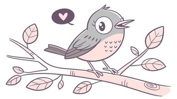A cute little bird sitting on a branch with leaves vector