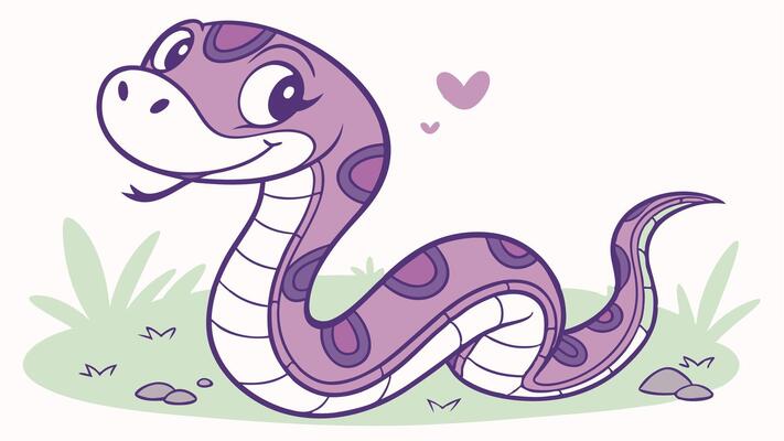 A cartoon snake with purple and white stripes