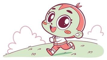 A cartoon character running on a hill vector