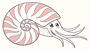 A cartoon nautilus with a pink and white shell vector