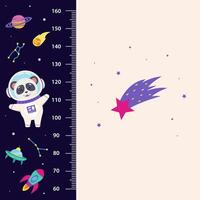 Space animals. Height chart for children with space elements and animal astronaut panda. vector