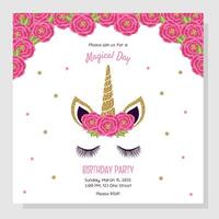 Unicorn concept. Birthday party invitation. Invitation with unicorn elements and roses. vector