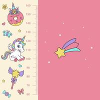 Unicorn height chart. Height chart with magic elements and unicorn. vector