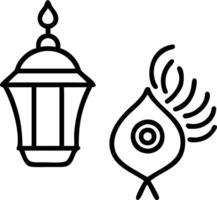 Diwali lantern and floating peacock feather with radiant highlights isolated on white background vector