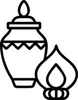Diwali lantern and kalash with glowing details isolated on white background vector