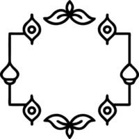 Diwali lanterns and peacock feathers border frame with traditional wording providing elegant copy space in the center vector